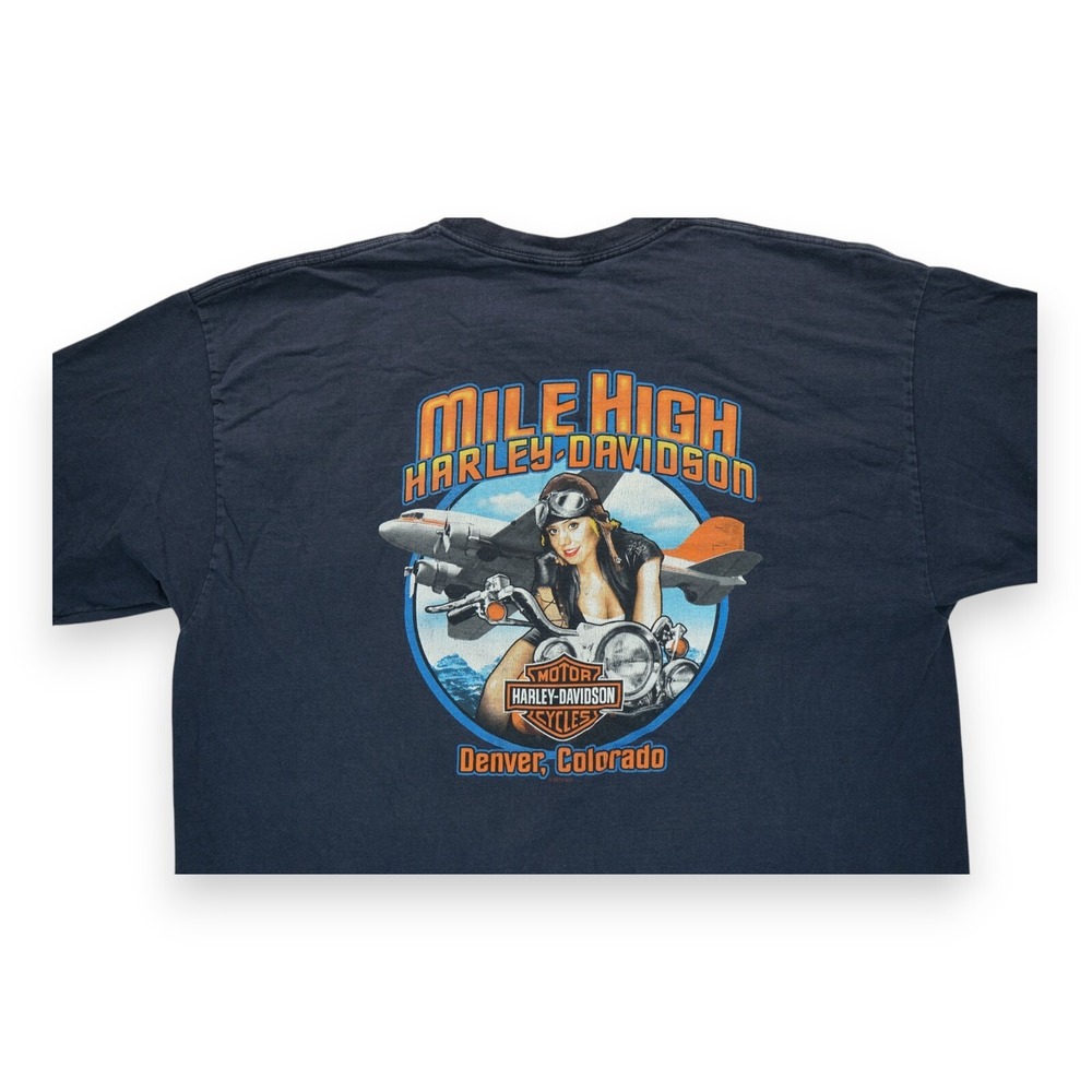 Harley Davidson 2012 Mile High Denver, Co T Shirt‎ Size XL  Female Aviator Blue - Picture 2 of 5